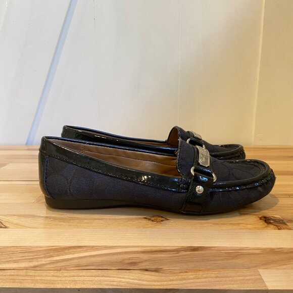 Coach Womens Felisha style Black Signature Canvas & Patent Leather Loafers Size - Picture 4 of 16